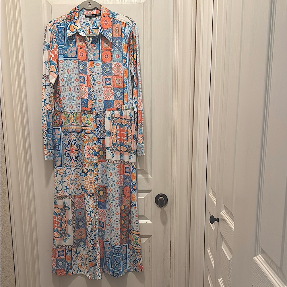 Tolani Pink and Blue Long Sleeve Sundress